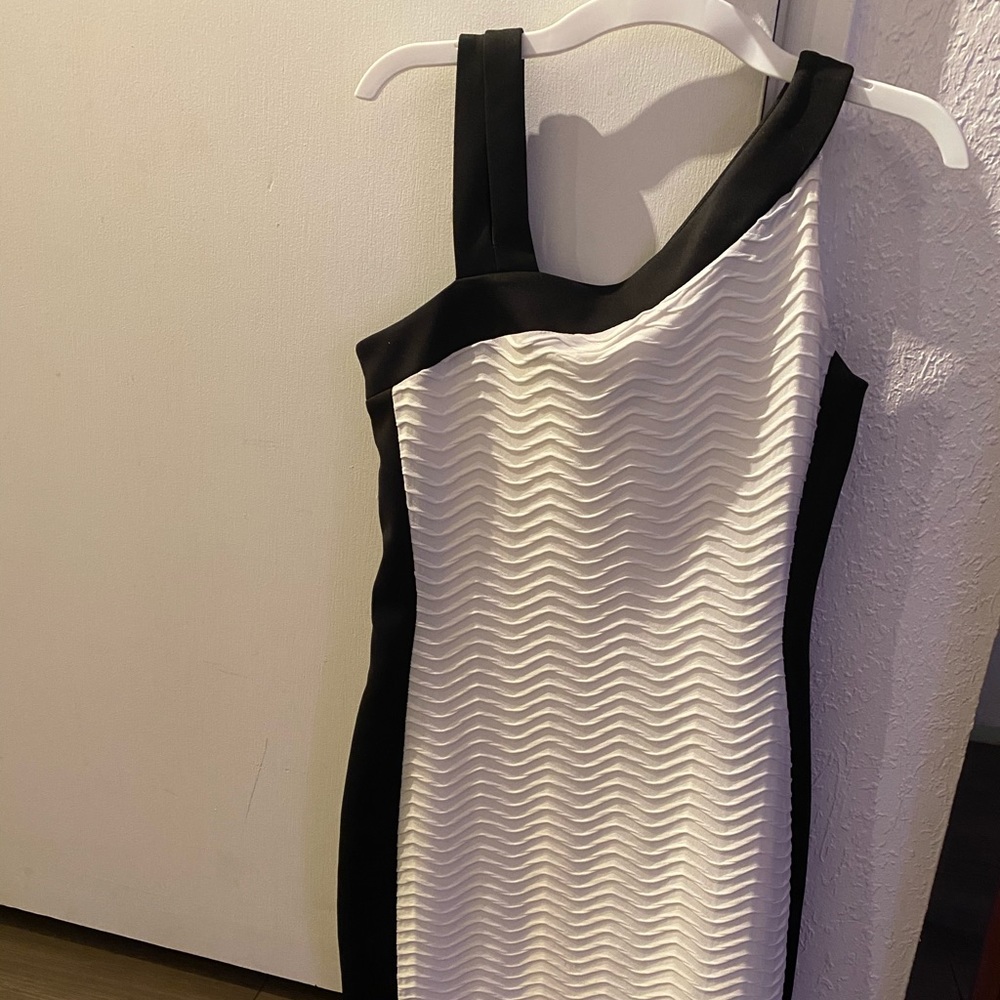 White with black  bodycon dress